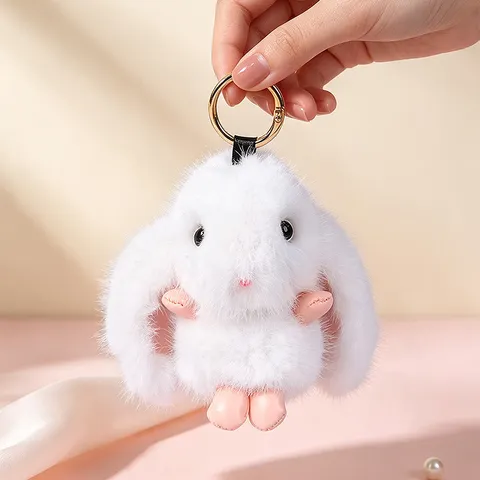 Cute Lop-Ear Rabbit Plush Toy Keychain Soft Stuffed Animal Bag Charm Cartoon Rabbit Doll Pendant Gift