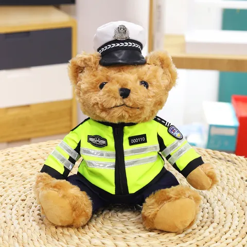 Cute Police Bear Plush Toy Stuffed Animal Traffic Police Uniform Teddy Bear Doll Kids Gift Toy