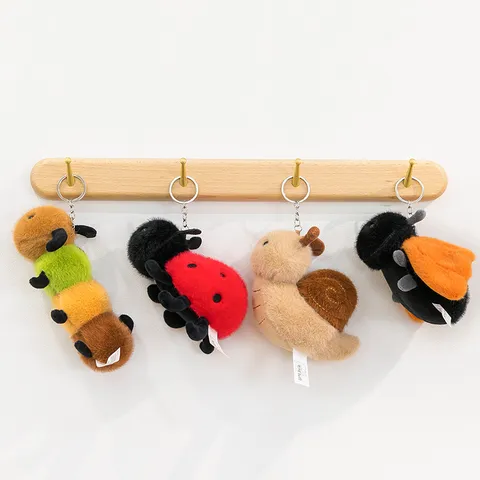Cute Cartoon Insect Plush Toy Keychain Stuffed Animal Bee Ladybug Snail Spider Caterpillar Pendant Bag Hanging Decor