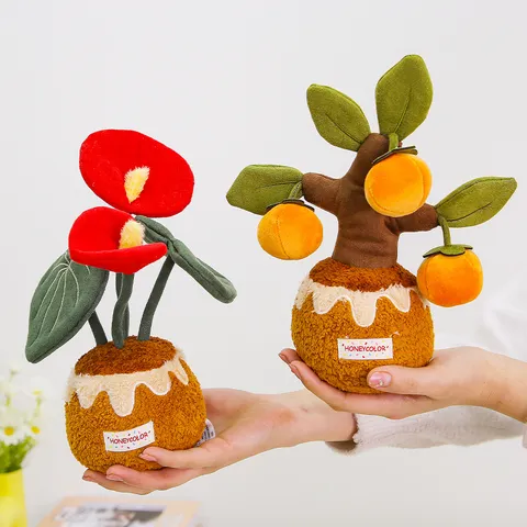 Creative Potted Plush Toy Cute Plant Stuffed Doll Persimmon Money Tree Home Decor Soft Plush Toy Gift