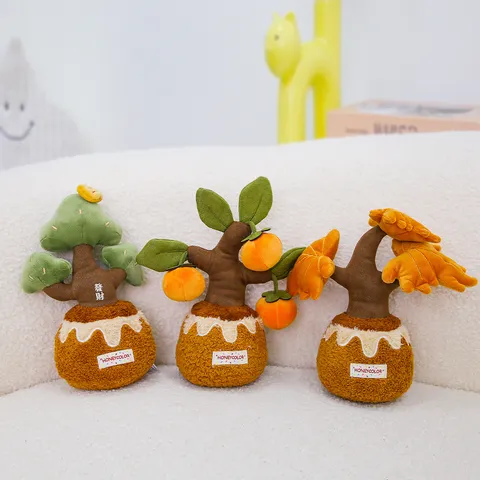 Creative Potted Plush Toy Cute Plant Stuffed Doll Persimmon Money Tree Home Decor Soft Plush Toy Gift