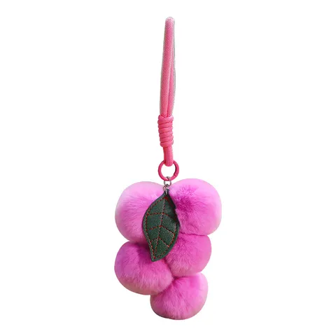 Cute Plush Fruit Keychain Pom Pom Pendant Cartoon Grape Persimmon Cherry Bag Charm Car Key Ring Kids Toy Gift