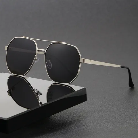 Lunettes de Soleil Polarisées pour Hommes Protection UV400 Cadre en Métal Conduite Pêche Lunettes de Soleil Polygone