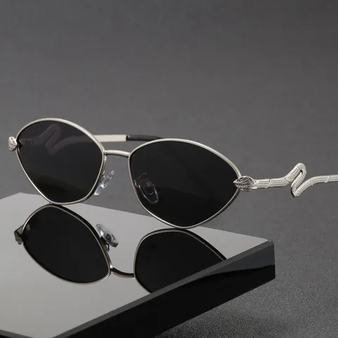 Lunettes de Soleil Polarisées pour Hommes Cadre en Métal en Acier Inoxydable Protection UV400 Ornement de Serpent Lunettes de Mode