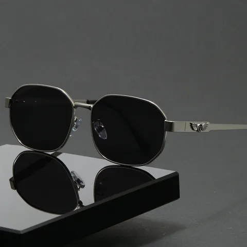Lunettes de Soleil Polarisées pour Hommes Monture Métallique Polygonale UV400 Conduite Lunettes de Soleil Mode Extérieur Casual