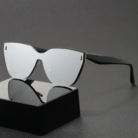 Lunettes de Soleil Cat Eye sans Monture Unisexe Protection UV400 Mode Dégradé Métal Plastique pour Femme Homme Extérieur