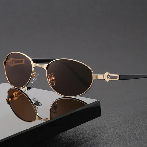 Lunettes de Soleil Polarisées pour Hommes UV400 Rétro Cadre Métallique Ovale Conduite Pêche Lunettes Mode