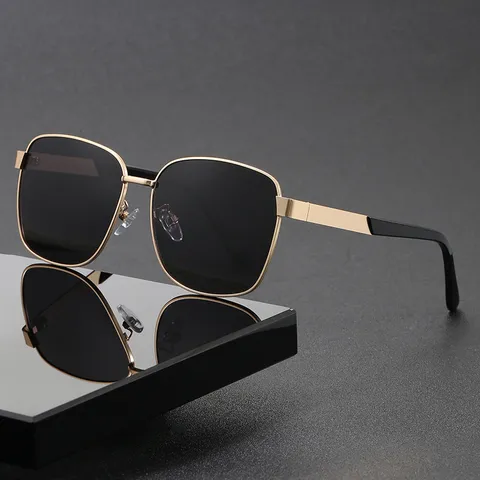 Gafas de Sol Polarizadas para Hombre Vintage Cuadradas Montura de Metal UV400 para Conducir al Aire Libre Pesca