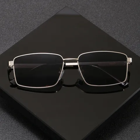 Lunettes de Soleil Polarisées pour Hommes Protection UV400 Cadre Carré en Métal en Acier Inoxydable Anti-Reflet pour Conduite Extérieur