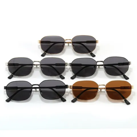 Lunettes de Soleil Polarisées pour Hommes Monture Métallique Polygonale UV400 Conduite Lunettes de Soleil Mode Extérieur Casual