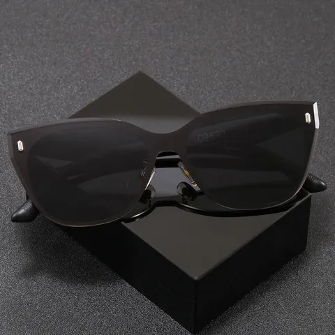Lunettes de Soleil Cat Eye sans Monture Unisexe Protection UV400 Mode Dégradé Métal Plastique pour Femme Homme Extérieur