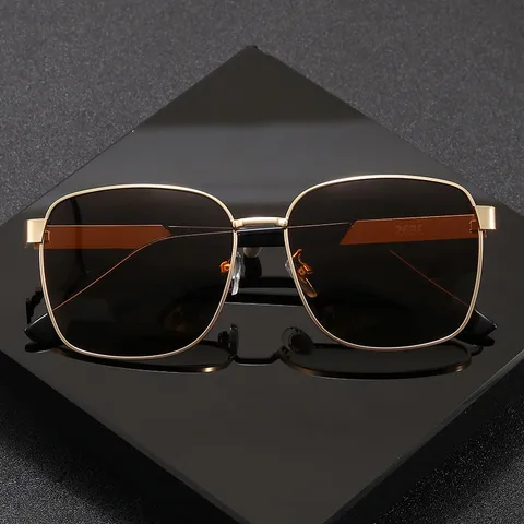 Gafas de Sol Polarizadas para Hombre Vintage Cuadradas Montura de Metal UV400 para Conducir al Aire Libre Pesca