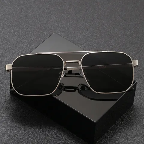 Lunettes de Soleil Polarisées pour Hommes UV400 Acier Inoxydable Double Pont Conduite Pêche en Plein Air