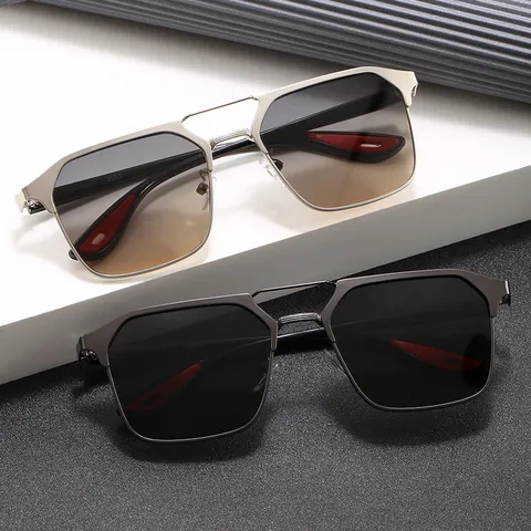 Lunettes de Soleil Polarisées Unisexe Monture en Métal Acier Inoxydable UV400 Conduite Pêche Extérieur Carré Élégant