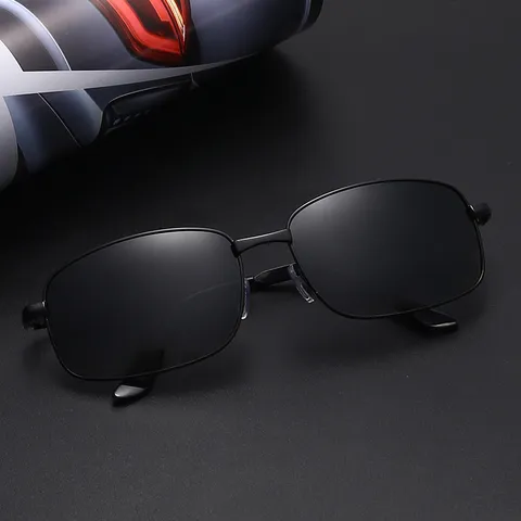Lunettes de Soleil Polarisées en Métal pour Hommes UV400 Lunettes de Conduite Monture Carrée Rétro