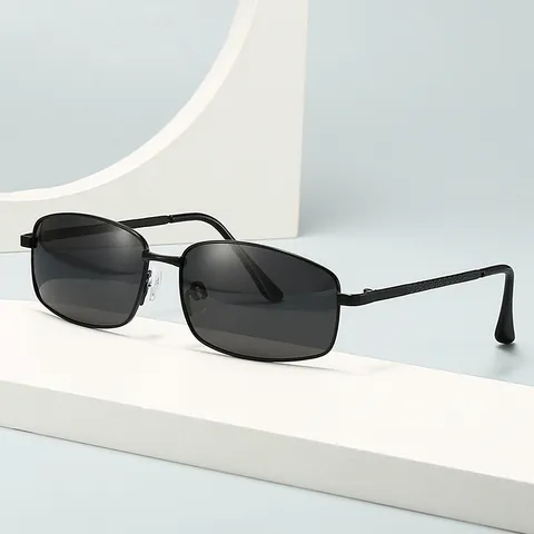 Lunettes de Soleil Polarisées pour Hommes Cadre Carré en Métal UV400 Anti-UV Conduite Pêche Extérieur