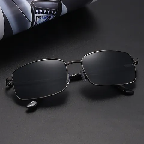 Lunettes de Soleil Polarisées pour Hommes Monture en Métal Carré Conduite UV400 Protection Mode Commutage Lunettes Extérieur