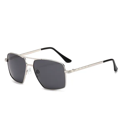 Lunettes de Soleil Polarisées pour Hommes Classiques en Métal Double Pont Monture Carrée UV400 pour Conduite Pêche Extérieur