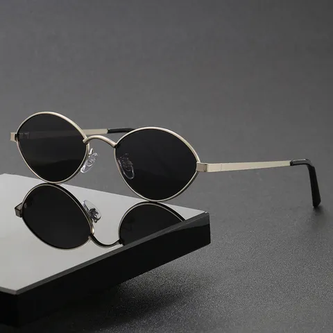 Lunettes de Soleil Ovales en Acier Inoxydable Minimaliste pour Hommes Femmes Protection UV400 Polarisées Rétro Tendance Cadre en Métal