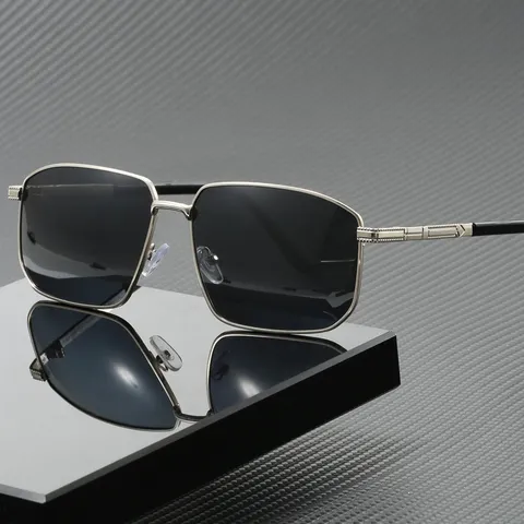 Lunettes de Soleil Polarisées pour Hommes UV400 Monture en Métal Carré Conduite Anti-UV Pêche Extérieure Mode Lunettes