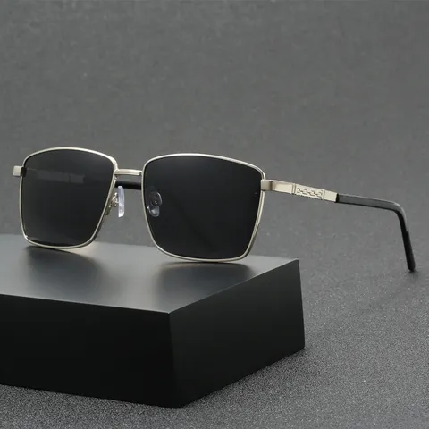 Lunettes de Soleil Polarisées pour Hommes Affaires Monture Carrée Métal Anti-UV Conduite Plein Air