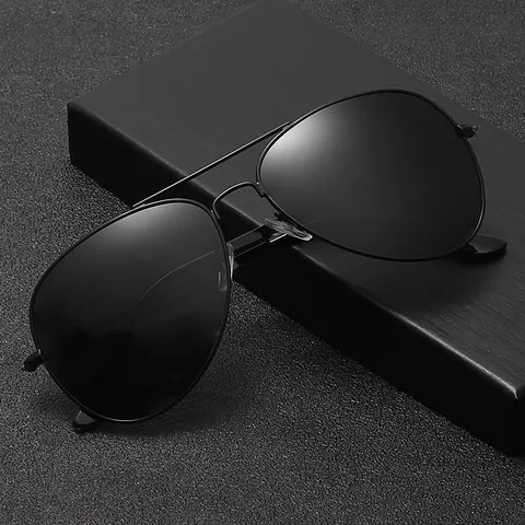 Lunettes de Soleil Polarisées pour Hommes Classique Double Pont en Métal Aviateur UV400 Conduite Mode