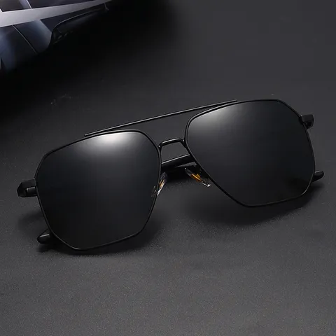 Gafas de Sol Polarizadas para Hombre Moda Montura Cuadrada Metal Doble Puente UV400 Conducción Pesca Exterior