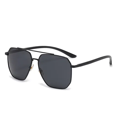 Gafas de Sol Polarizadas para Hombre Moda Montura Cuadrada Metal Doble Puente UV400 Conducción Pesca Exterior