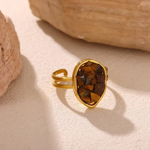 Rétro 304 Acier Inoxydable Plaqué Or 18K Géométrique Irrégulier Ovale Étoile Réglable Bague Ouverte pour Femme Bijoux Cadeau