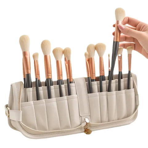 Draagbare Opvouwbare Reizen Cosmetische Tas Grote Capaciteit PU Leder Make-up Pinsel Organizer Opbergtas Voor Dames