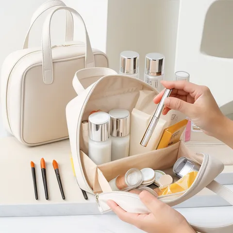 Grote Capaciteit Waterdichte PU Leer Cosmeticatas Draagbare Reizen Make-up Organizer Meelaagse Toiletptas Voor Vrouwen