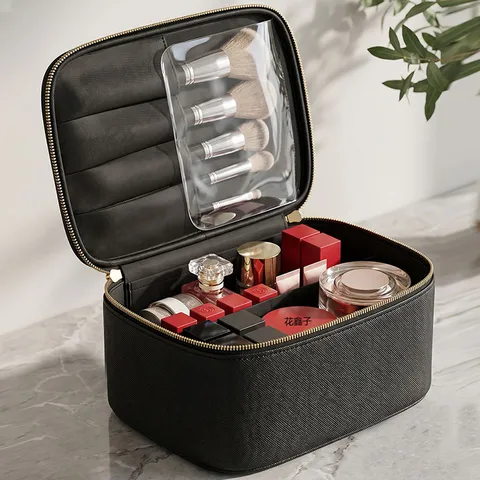 Grote Capaciteit Cosmetische Tas Draagbare Reistoilettas PU Leder Multifunctionele Make-up Pouch Waterdichte Opberging