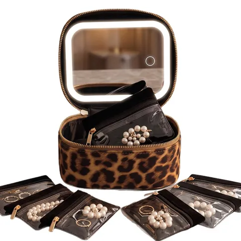 Waterdichte PU Lederen Make-uptas Reizen Toiletartikelen Organizer Met Sub-verpakkingszakken En Spiegel Draagbaar Make-up Pouch