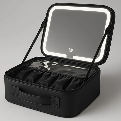 Large Capacity Travel Makeup Bag With LED Light Mirror Waterproof PU Leather Cosmetic Organizer Portable Storage Case For Women