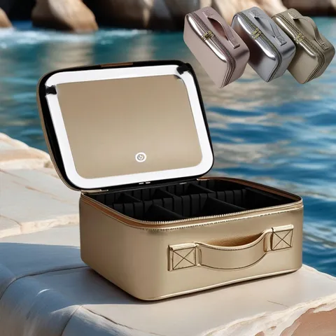 Draagbare Reizen Make-up Tas Grote Capaciteit Waterdicht PU Leer Cosmetische Opslag Organizer Met LED Licht Spiegel En Verstelbare Verdelers