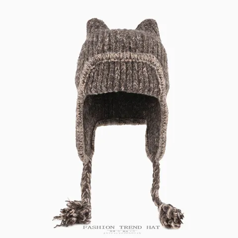Süße Katzenohren Warme Strickmütze Für Damen Winter Verdickte Ohrschutz Bomber Skimütze Lässige Gestrickte Mütze