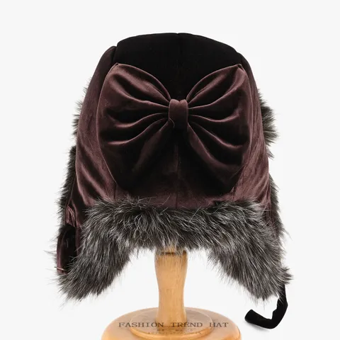 Damen Winter Warme Trapper-Mütze Fuchspelz Lange Plüsch Ohrenklappe Bomber Mütze Süße Schleife Koreanischer Stil Kälteschutz Mütze