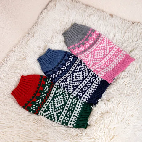 Niedlicher Haustier Pullover Winter Warme Hundekleidung Geometrisches Muster Gestrickter Pullover Für Kleine Hunde Katzen