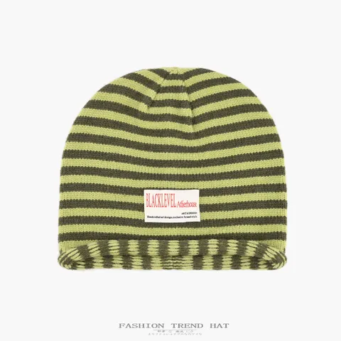 Damen Winter Warmer Strick Beanie Hut Koreanischer Stil Farbblock Streifen Slouchy Umschlag Mütze Tägliche Freizeit Kopfbedeckung