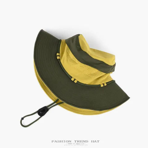 Unisex Outdoor Schnelltrocknend Bucket Hat Polyester Sonnenschutz Casual Wandern Angeln Kappe Farbeblock Fischerhut