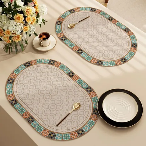 American Retro Oval PU Leather Placemat Heat Insulation Waterproof Oil-proof Table Mat Western Dining Pad