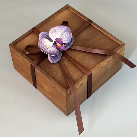 New Chinese Wooden Gift Box Wedding Candy Storage Box With Phalaenopsis Orchid Ribbon Decorative Bridesmaid Empty Box