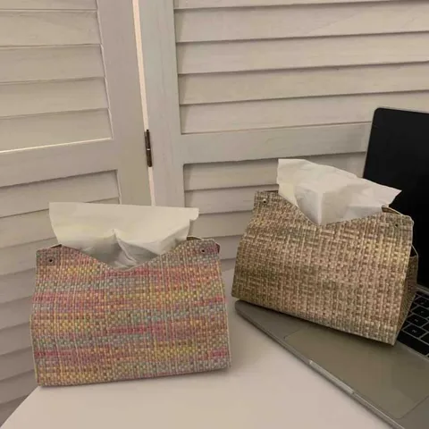 Woven Leather Tissue Box Holder Creative Luxury Tissue Paper Storage Bag For Living Room Desktop Household Home Decor