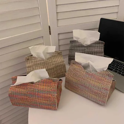 Woven Leather Tissue Box Holder Creative Luxury Tissue Paper Storage Bag For Living Room Desktop Household Home Decor