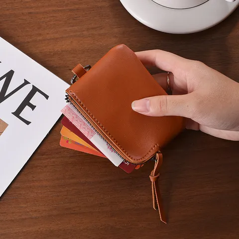 PU Leather Mini Coin Purse Lanyard Women Fashion Portable Small Zipper Card Holder Anti-theft Wallet