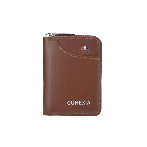 Men Business Casual PU Leather Card Holder Wallet Ultra-Thin Multi-Card Slot Zipper Card Case