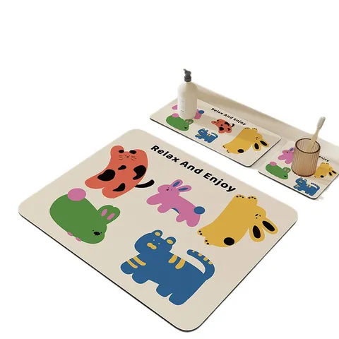 Sink Absorbent Mat Bathroom Countertop Faucet Drainage Mat Cartoon Animal Washbasin Anti Slip Water Absorbent Coaster
