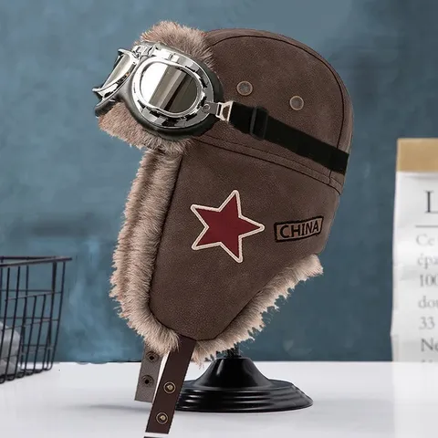 Winter Bombermütze Ohrenklappe Winddichte Trapper Mütze Mit Brille Optional Retro Ushanka Pilotenmütze Für Herren Damen