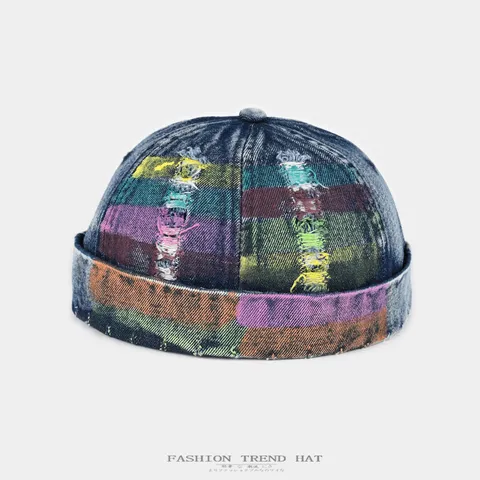 Unisex Retro Distressed Bunt Handgemalte Denim Docker Cap Streetwear Lässig Verstellbare Mütze Hat