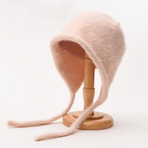 Damen Winter Warm Plüsch Strick Ohrenklappen Bomber Mütze Süß Süß Koreanischer Stil Einfarbig Thermische Mütze Outdoor